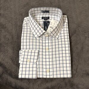 J. Crew Men's White and Blue Plaid Dress Shirt